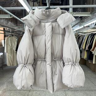 白鸭绒连帽羽绒服女短款2025年冬季韩版抽绳显瘦保暖 A型拉链棉袄