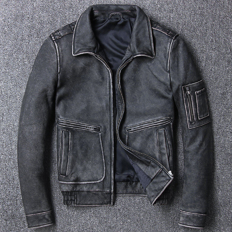 new pattern genuine leather Flight suit The first layer cowhide Korean Edition Men's leisure time Do the old locomotive leather jacket Self cultivation Youth coatin the Men's clothing, Leather clothing  category - from Buy2taobao.com to provide professional Taobao agent buy service