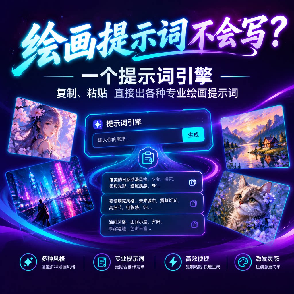 AI 绘画一键生成双语关键词负向词你需要的各种绘画专业提示词