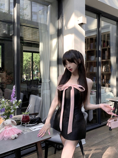 套装 黑粉拼接蝴蝶结系带鱼骨抹胸短裙裙裤 DIAMOND甜心佳丽 ROUGE