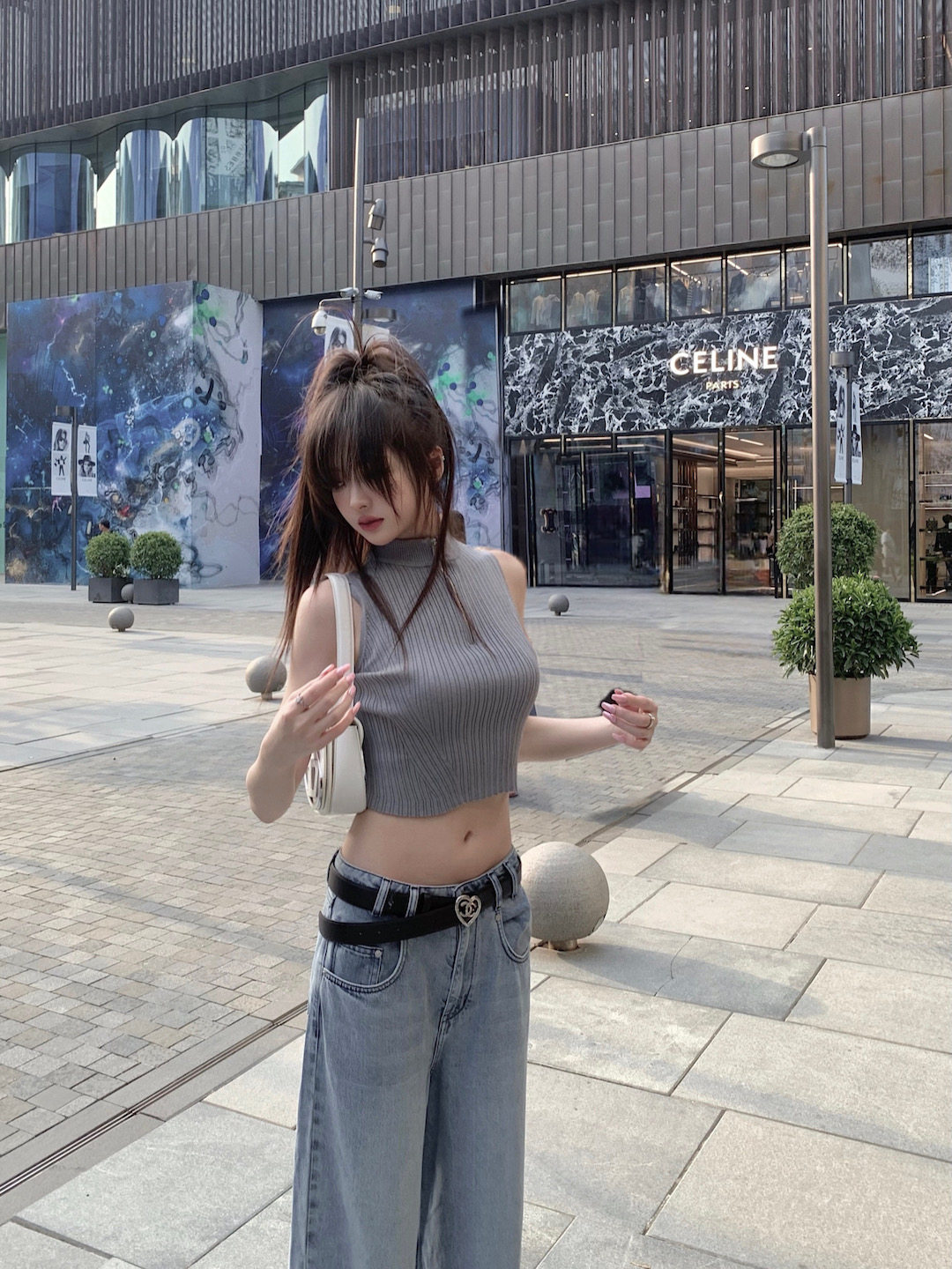 ROUGE DIAMOND换季密码/半高领拉链修身短款露脐针织背心无袖上衣