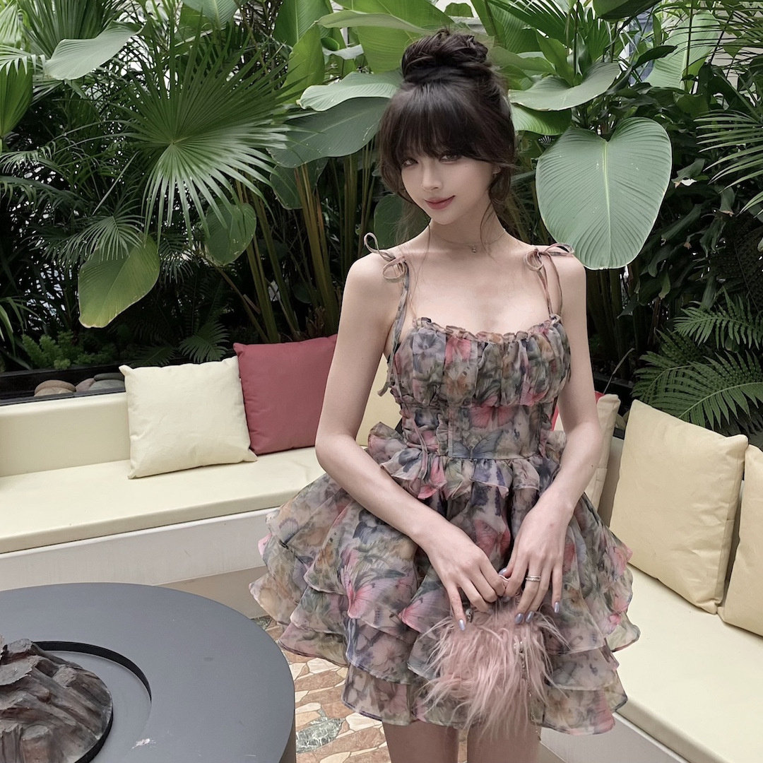 ROUGE DIAMOND梦幻夏日/Selk*e蝴蝶花朵印花欧根纱蓬蓬公主连衣裙