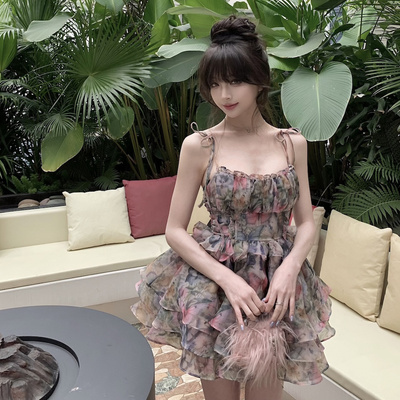ROUGE DIAMOND梦幻夏日/Selk*e蝴蝶花朵印花欧根纱蓬蓬公主连衣裙