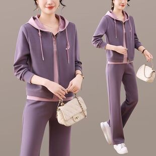 2026春季新款洋气减龄假两件妈妈装宽松时尚连帽卫衣显瘦两件套女