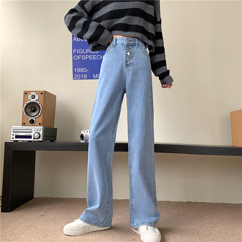 Real shot of new high waist jeans pants in autumn and winter