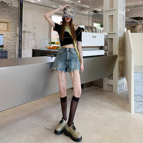 Non real shooting of vintage raw jeans in summer female Spice Girl High Waist Wide legs straight tube thin pants
