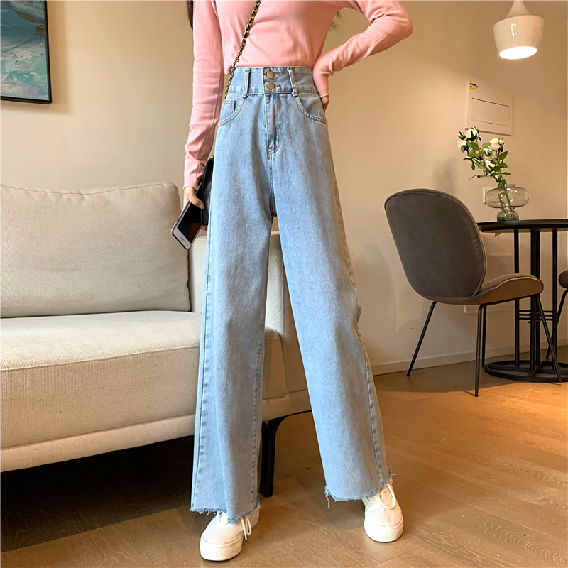 Spring and autumn high waisted jeans wide leg pants show thin mops loose summer thin pants