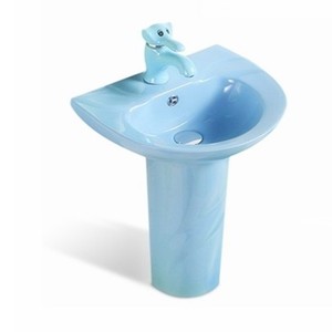 幼儿园陶瓷洗手盆儿童落地立柱盆彩色洗脸盆卡通洗手池小尺寸柱盆
