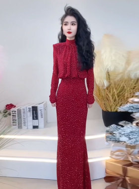 晚礼服新款高级长款气质高端显瘦连衣裙修身名媛宴会红色长裙女