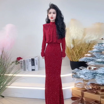 名媛宴会法式轻奢连衣裙长裙