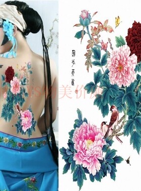 纹身贴满背牡丹花古装拍摄写真