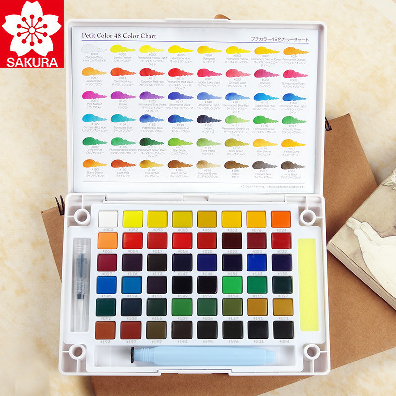 樱花12色18色24色30色36色48色固体水彩居家写生旅行套装水彩颜料