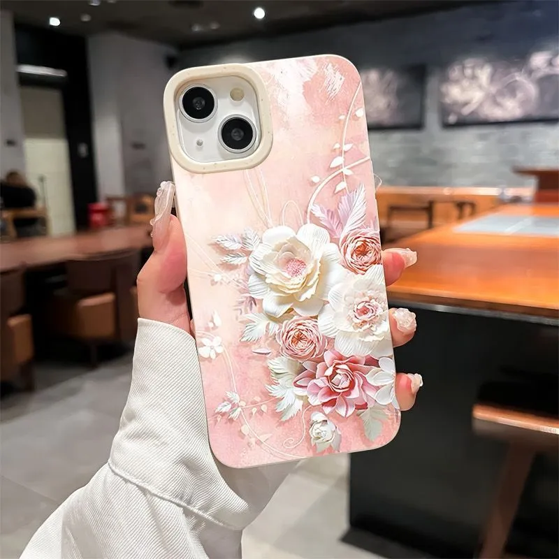优雅花朵粉适用苹果16PROMAX手机壳iPhone15苹果14/13/12/11通用