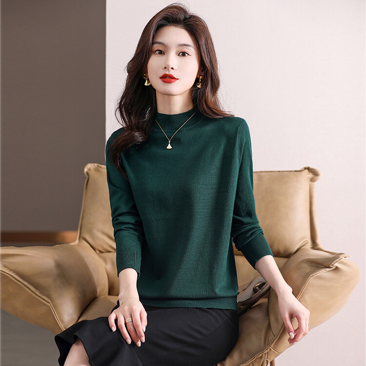 半高圆领常规套头宽松粘胶纤维毛针织衫