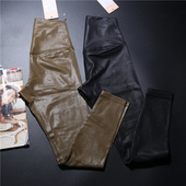 提臀塑形紧身收腹弹力运动长裤 闪亮皮纹高腰健身裤 女透气速干修身