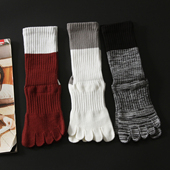 撞色罗纹防滑减震高弹棉质普拉提瑜伽五指中筒袜