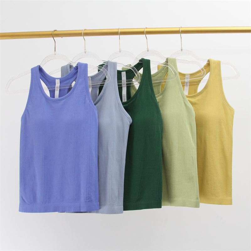 ebb罗纹无缝一体式胸垫女防震健身上衣显瘦休闲普拉提瑜伽背心