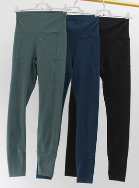 秋冬磨毛束脚裤女带口袋高腰高弹加厚爬山户外健身徒步运动九分裤