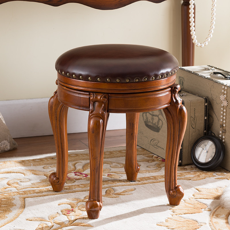 美式妆凳餐凳换鞋凳圆凳矮凳子欧式客厅实木凳子高脚凳