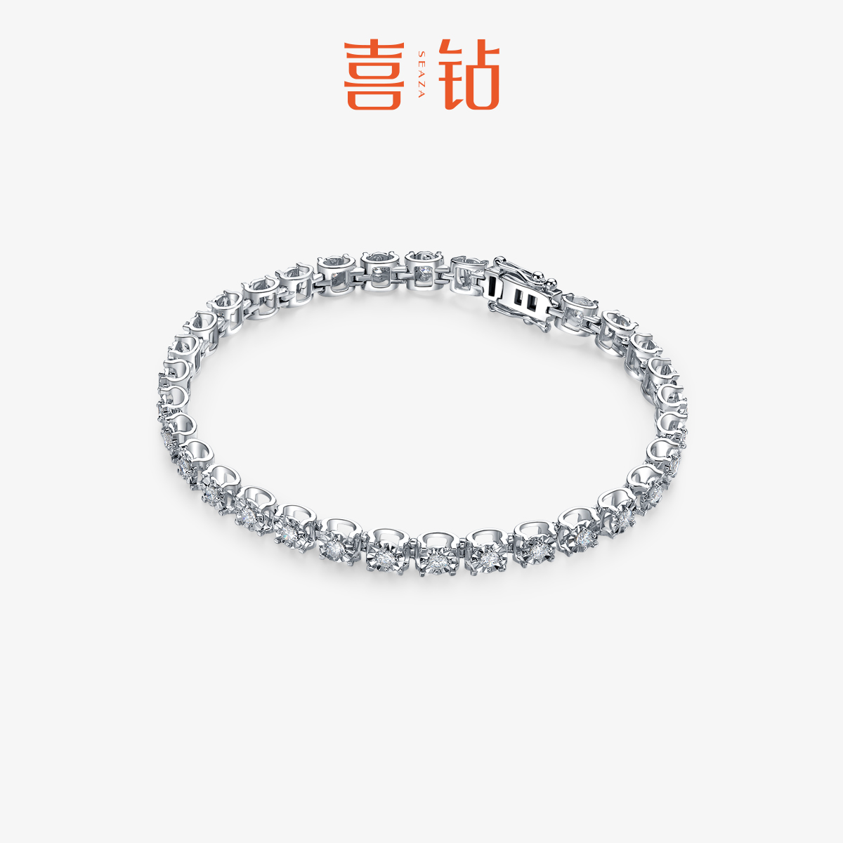 喜钻流光溢彩钻石网球手链女18K金车花显钻珠宝天然真钻手镯手饰