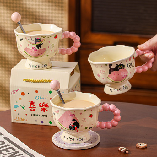 可爱猫咪马克杯陶瓷情侣喝水杯子