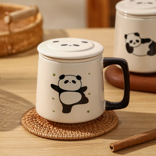 可爱熊猫泡茶杯子茶水分离陶瓷杯
