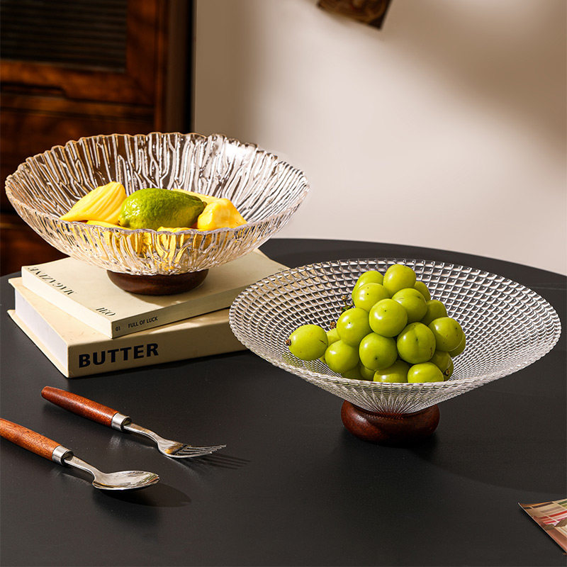 玻璃水果盘客厅茶几家用高端精致糖果摆放盘干果盘坚果零食高脚盘