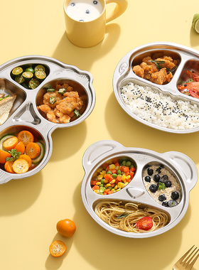 儿童餐盘分格316不锈钢食品级分餐饭盘婴儿吸盘式幼儿园宝宝餐具