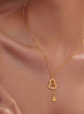 碎碎冰双层葫芦项链女小众设计轻奢高级感黄金色爆闪精致锁骨链女