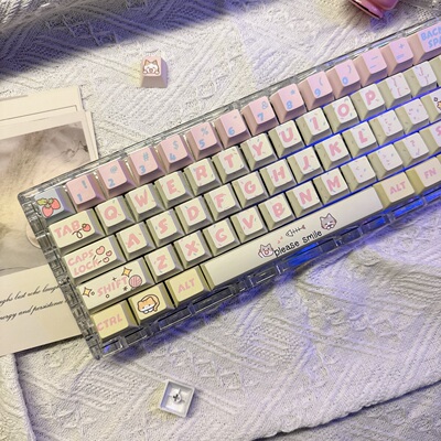 猫咪键帽派对原厂高度可爱粉色键帽PBT适配wooting美加狮EV63/F99