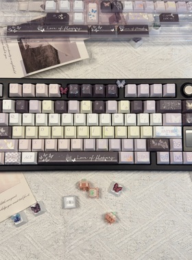 蝴蝶印记键帽原厂五面热升华MDA紫色机械键盘帽61 68 75 87 108等