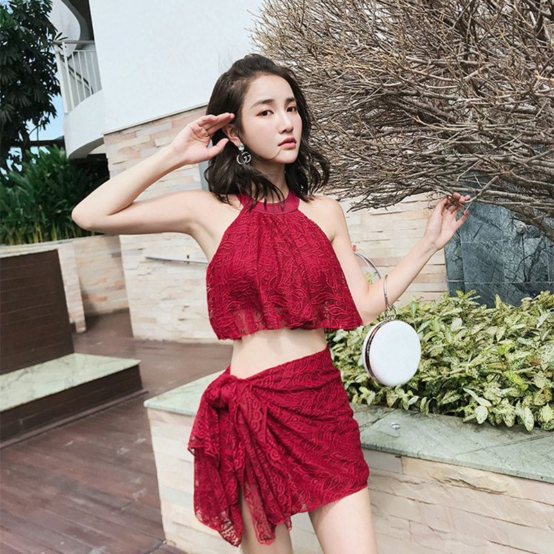 泳衣女2023新款泡温泉遮肚保守三件套韩国高级感冬天分体比基尼装