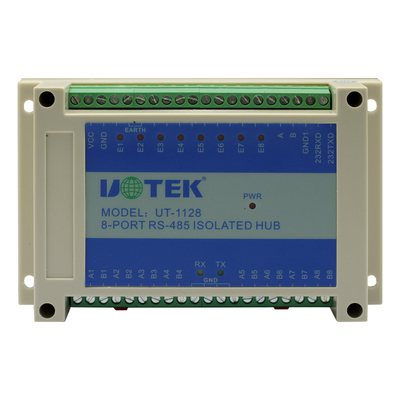 宇泰UT-1128 RS232/485转8口RS485集线器八路导轨光电隔离分配器RS-485 HUB 提供星型RS-485总线连接端子模块