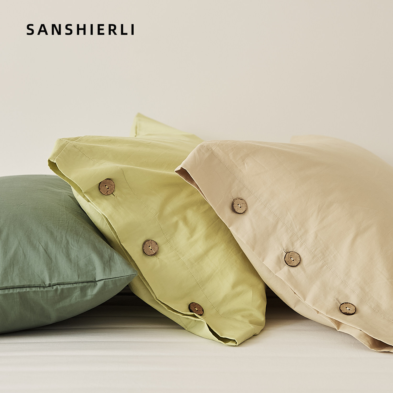 轻奢高级感纽扣全棉水洗棉枕头套一对装四季通用家用纯棉枕套枕皮