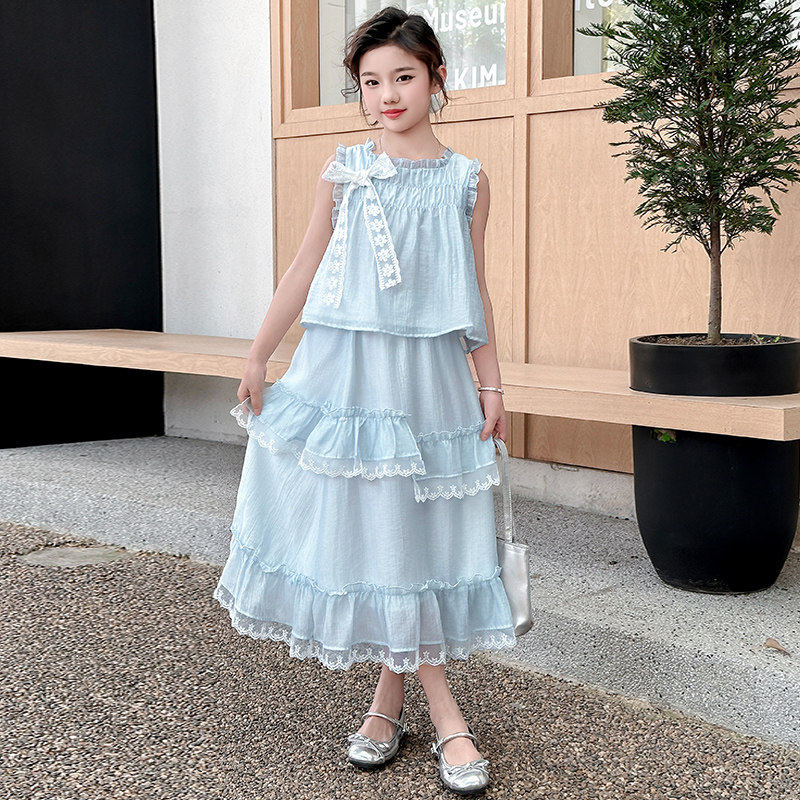 女童连衣裙夏季2026新款洋气儿童夏装套装大童女孩公主裙子两件套