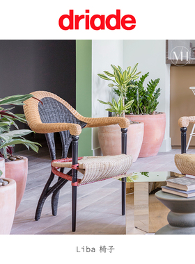 意大利Driade Liba休闲椅扶手椅天然藤条实心乌木会客椅艺术设计