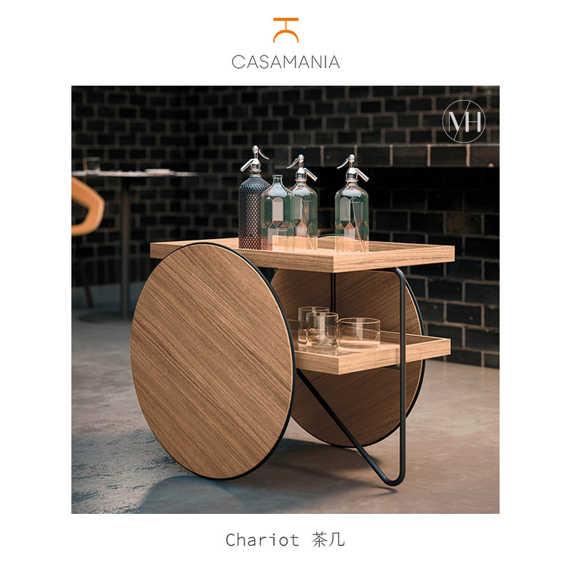 Casamania意大利进口Chariot二轮战车茶几橡木可移动置物架小推车
