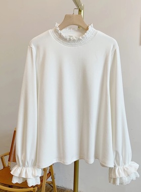 花苞袖C4961德绒磨毛双层袖口立领打底T恤