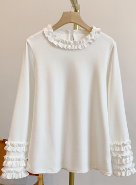 C4938德绒磨毛木耳边圆领打底T恤