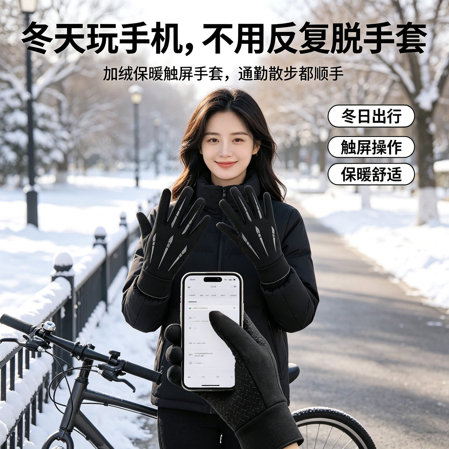 防风防水加绒保暖骑行全指男手套