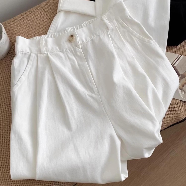 清仓捡漏~专柜撤回外贸白色日系休闲西装阔腿裤女夏季直筒拖地裤