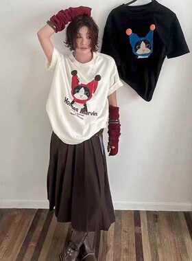 2026早春韩风宽松大版卡通猫咪印花短袖T恤女松弛感百搭显瘦上衣