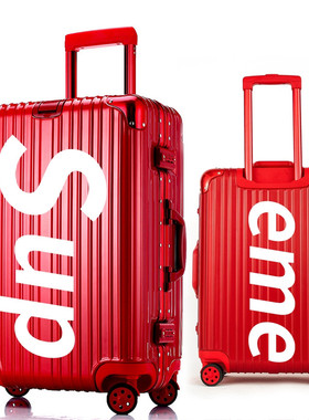 SUP结婚铝框旅行箱万向轮行李硬箱26寸红色拉杆箱密码皮箱时尚ins