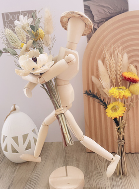 干花花束木偶人摆件家用卧室内风干真花永生花家居房间花艺创意