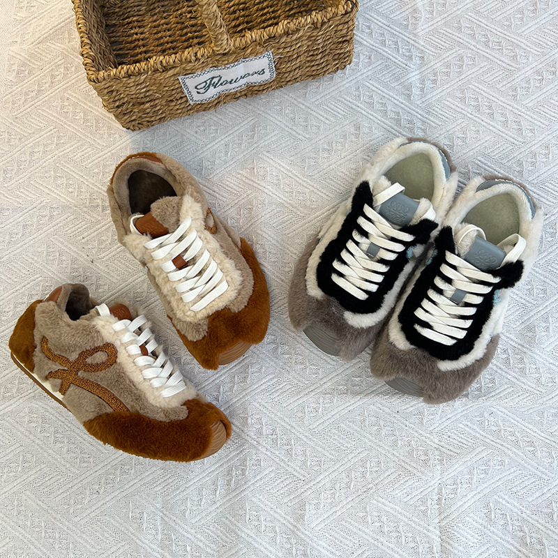 真皮歪头德训鞋2025冬季新款丑萌加绒阿甘鞋拼接毛毛鞋运动休闲鞋