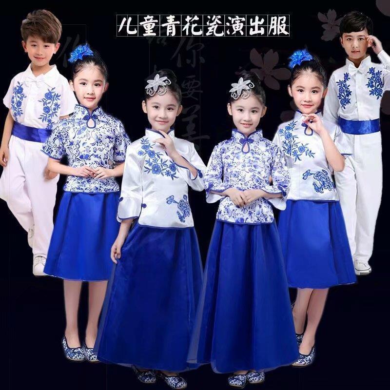 新款儿童中小学生大合唱演出服古筝二胡表演服民乐演奏服装短裙女