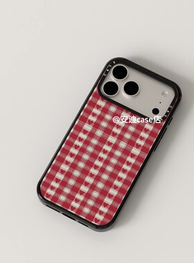 亚克力圣诞红白格纹爱心17Promax适用于iPhone16promax手机壳/13ProMax/12Pro/15promax防摔保护14promax壳硬