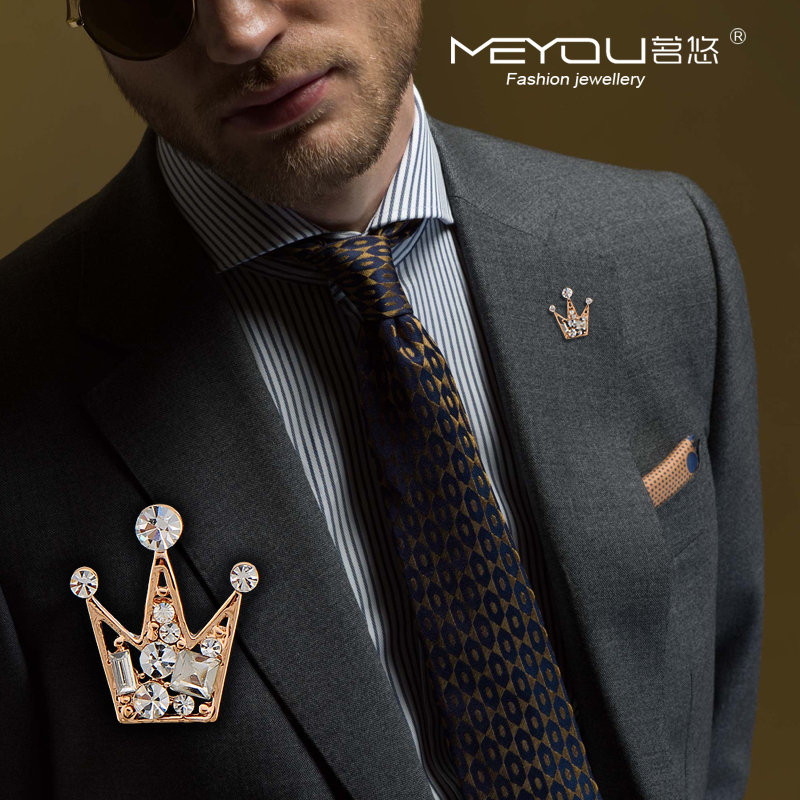 庄薇时尚合金男士水钻领针皇冠