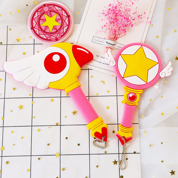 ins百变小樱随身镜子 少女心星星杖化妆镜椭圆便携迷你动漫小镜子