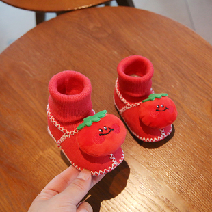 婴儿棉鞋 鞋 袜套不掉6 子加厚保暖红色新年款 子 12个月婴幼儿鞋 冬季